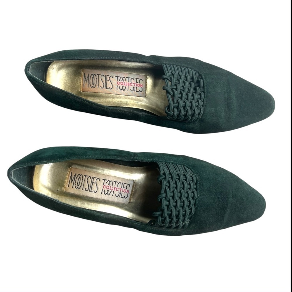 Vintage Mootsies Tootsies Emerald Green Suede Loafers | low heel pumps - Picture 5 of 7